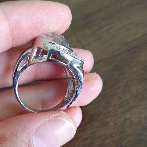 Moon CZ Ring Silvertone size 8 - Picture 5 of 5